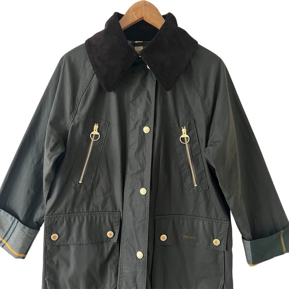 Barbour Ebberston Waxed Jacket Coat Archive Olive/Ancient Tartan SZ US 4 - Picture 10 of 16